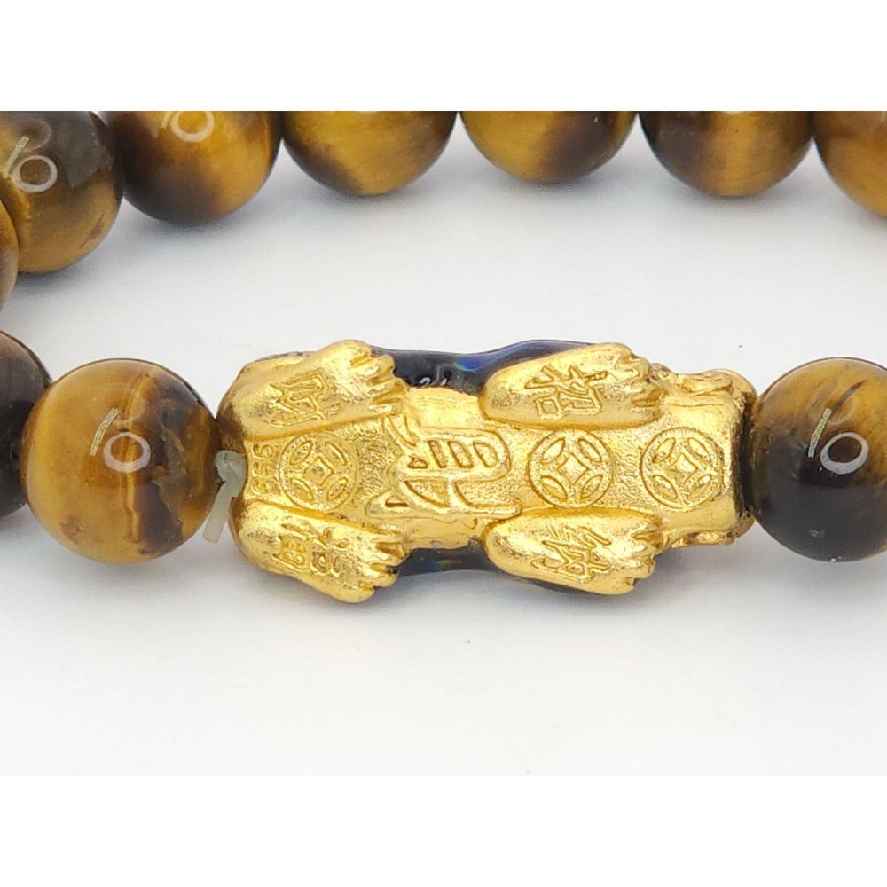 Natural Tigers Eye Bracelet Pixiu Charm Lucky Prosperity 8" Detailed .999 plated - Picture 4 of 10